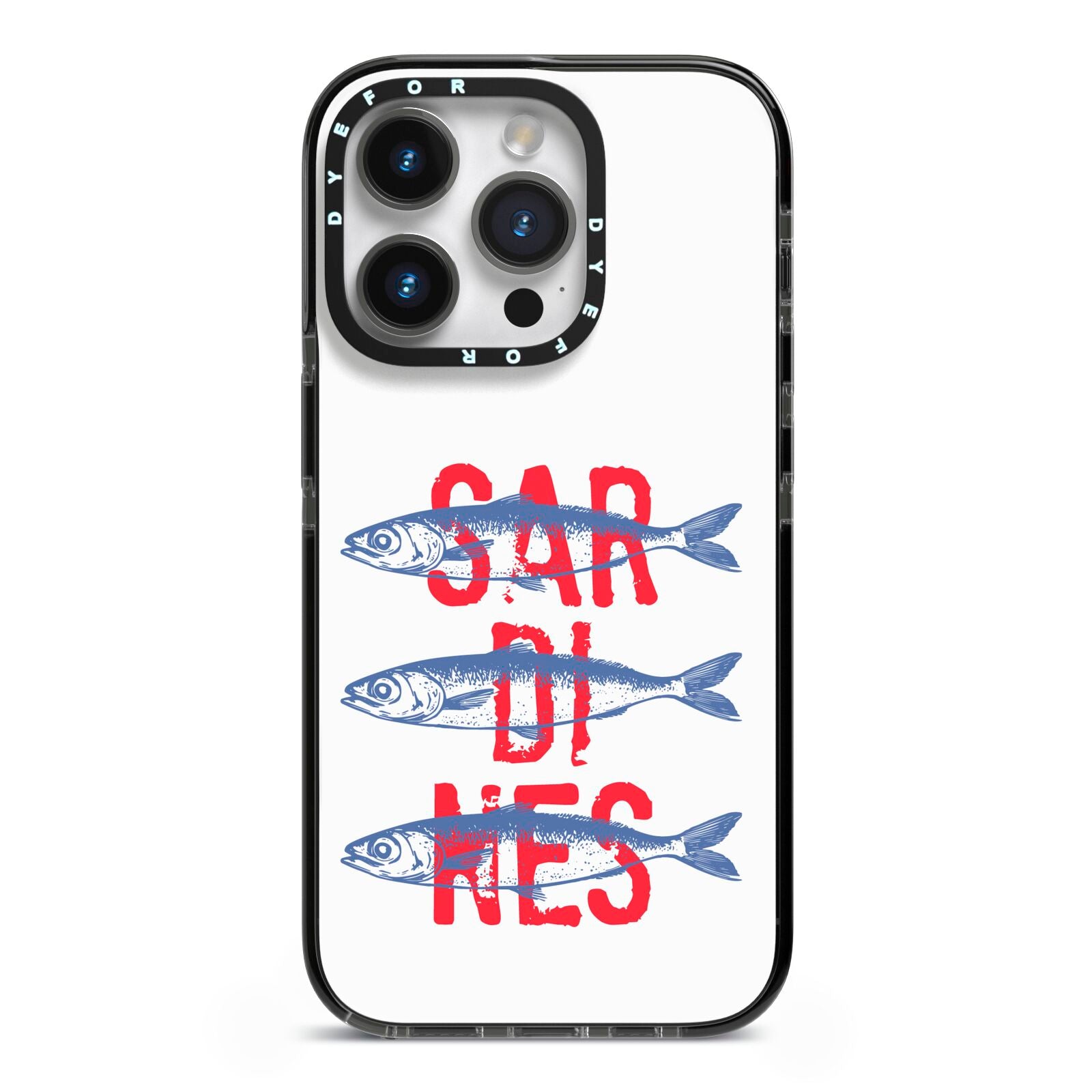 Sardines Word Art iPhone 14 Pro Black Impact Case on Silver phone