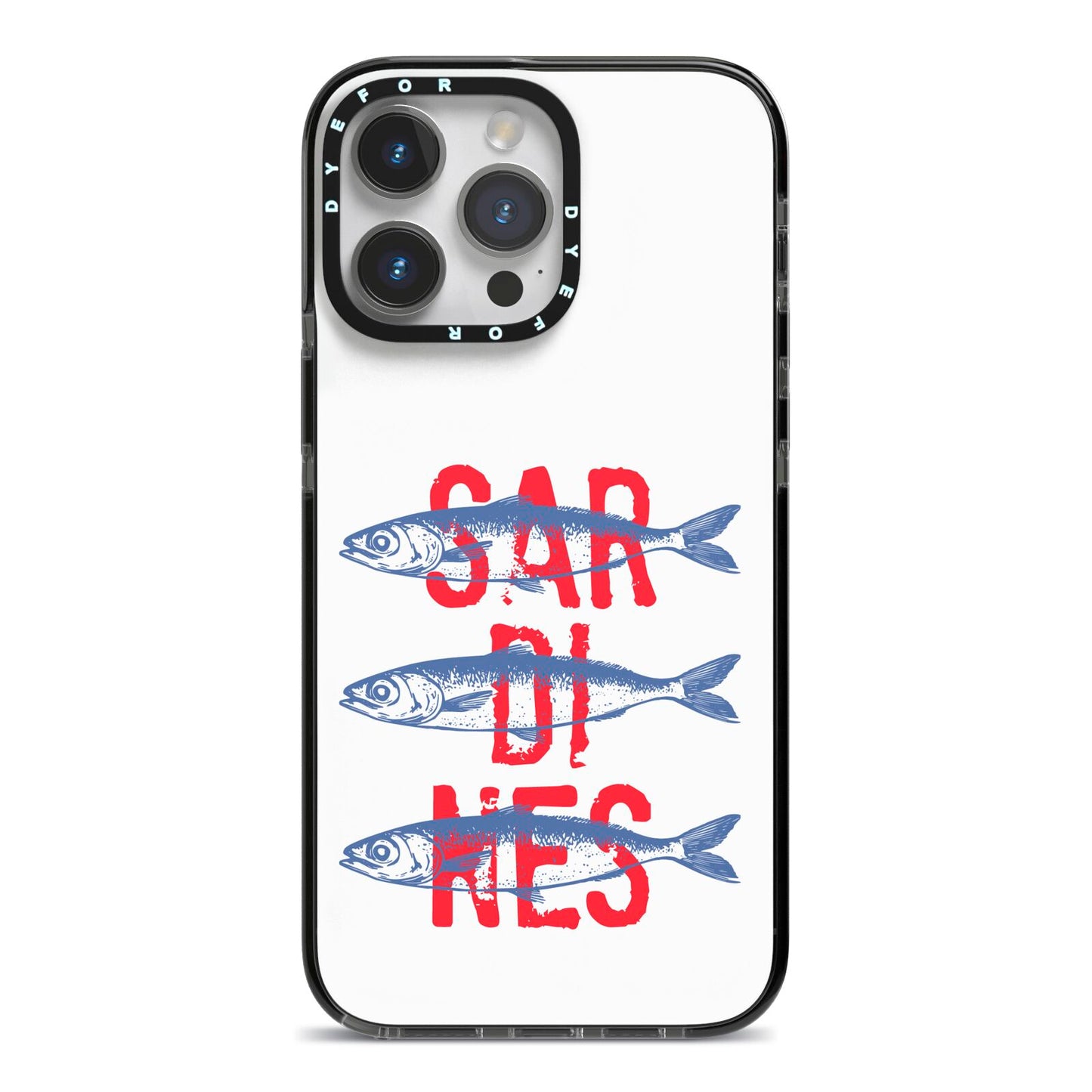 Sardines Word Art iPhone 14 Pro Max Black Impact Case on Silver phone