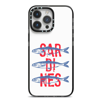 Sardines Word Art iPhone 14 Pro Max Black Impact Case on Silver phone