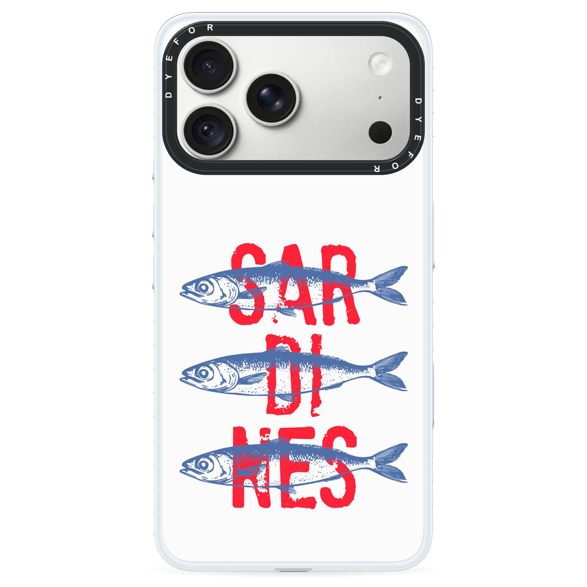 Sardines Word Art iPhone 18 Pro Black Impact Pre order Case on Silver phone