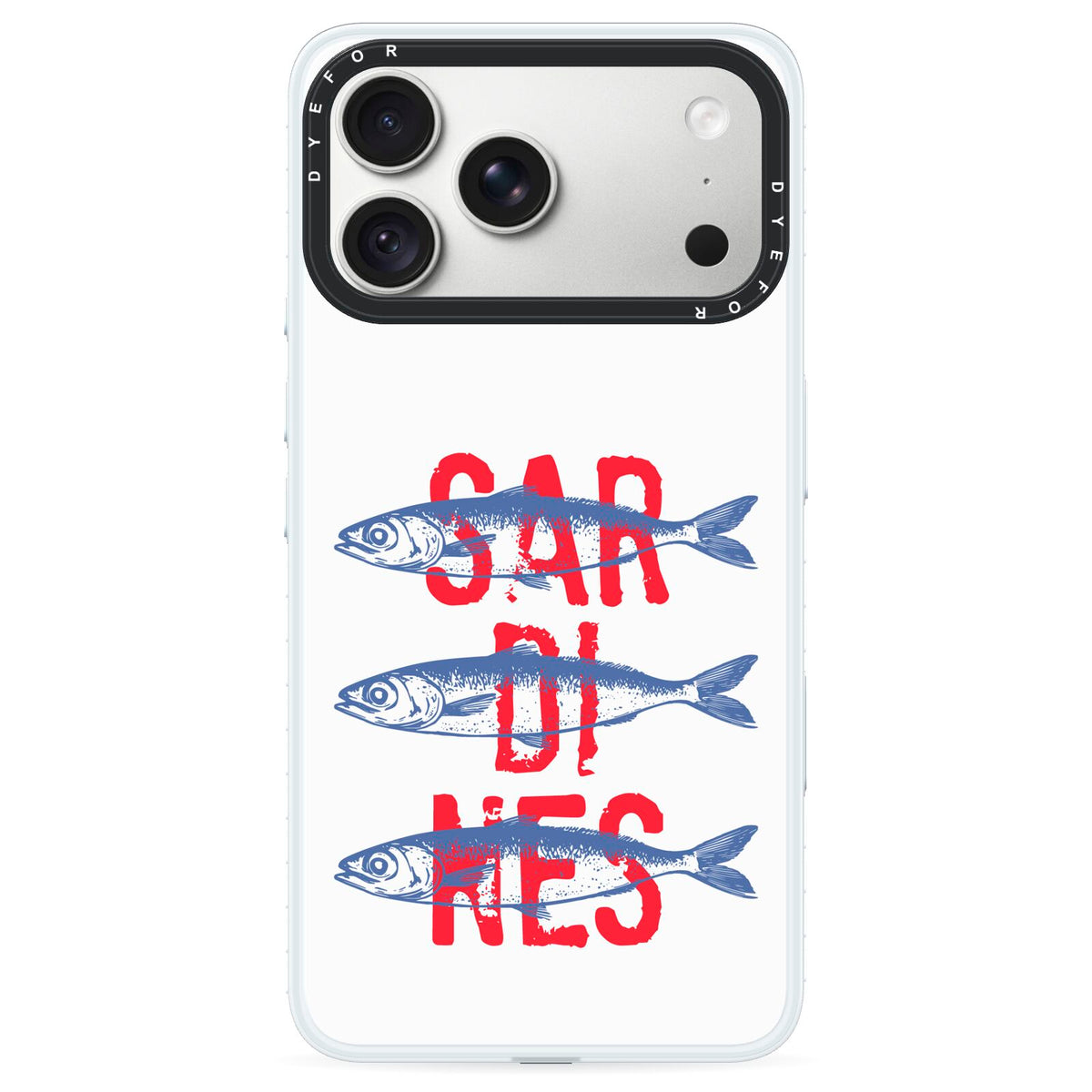 Sardines Word Art iPhone 18 Pro Max Black Impact Pre order Case on Silver phone