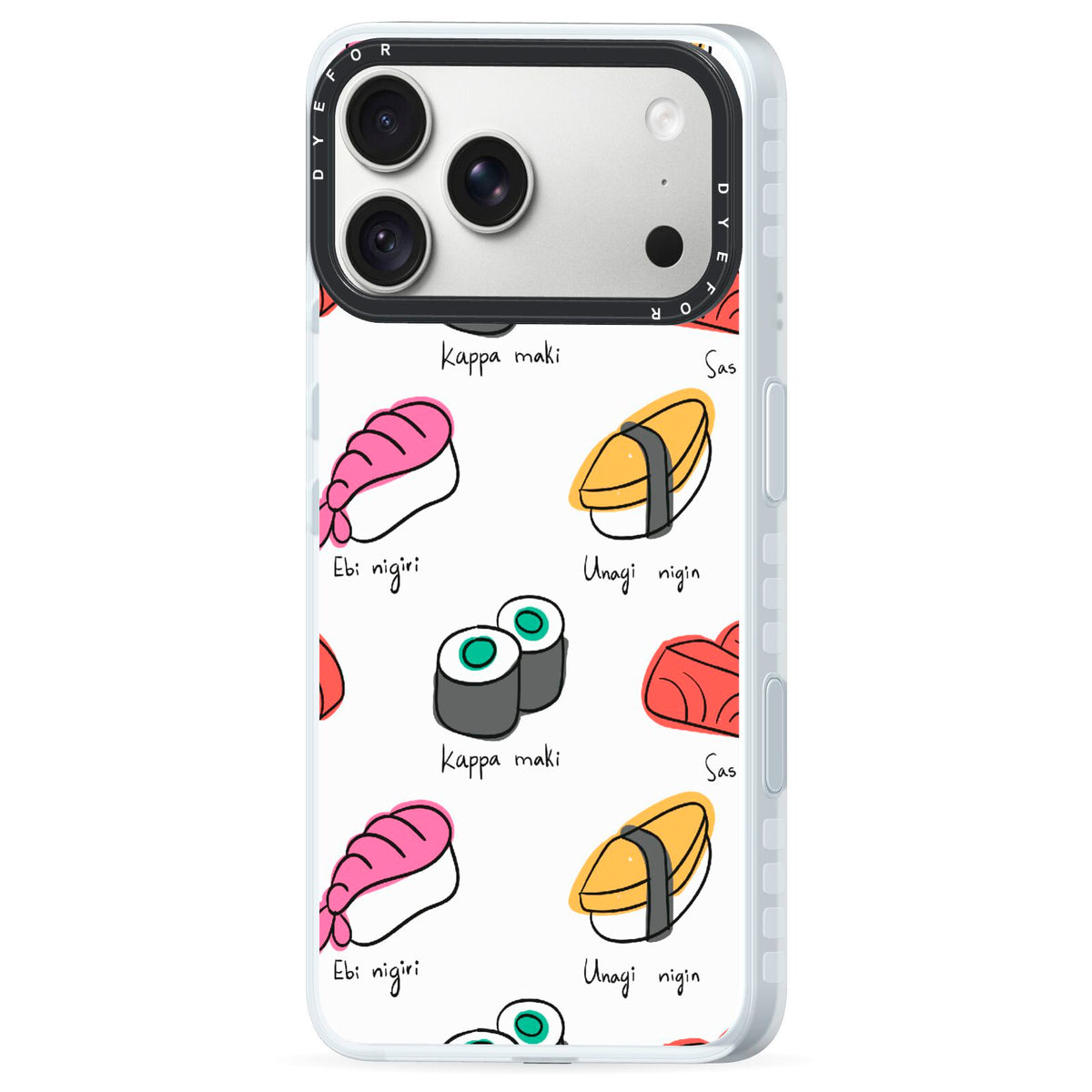 Sashimi Kappa Maki Sushi iPhone 18 Pro Max Black Impact Pre order Case Side Angle on Silver phone