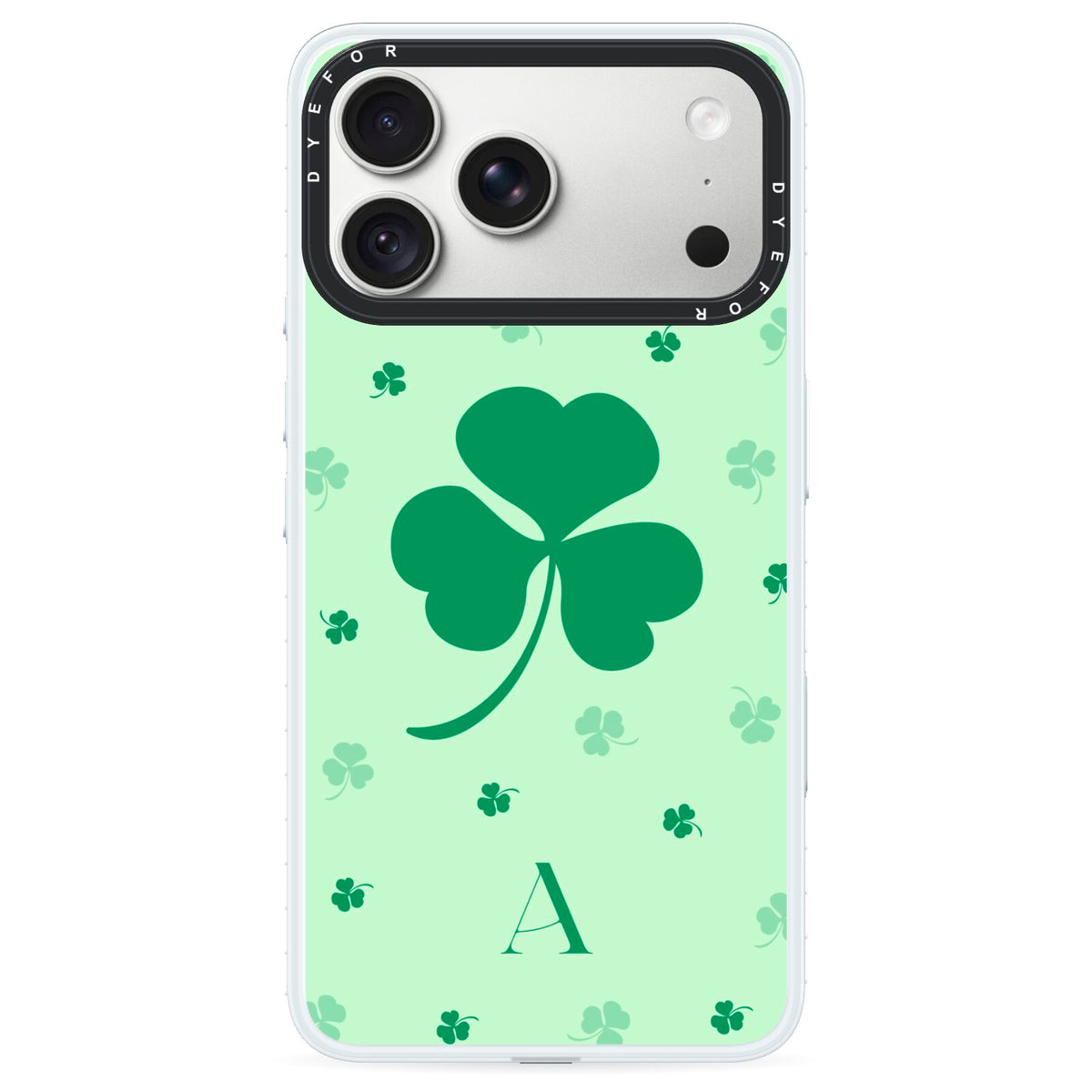 Shamrock Initial Personalised iPhone 18 Pro Black Impact Pre order Case on Silver phone