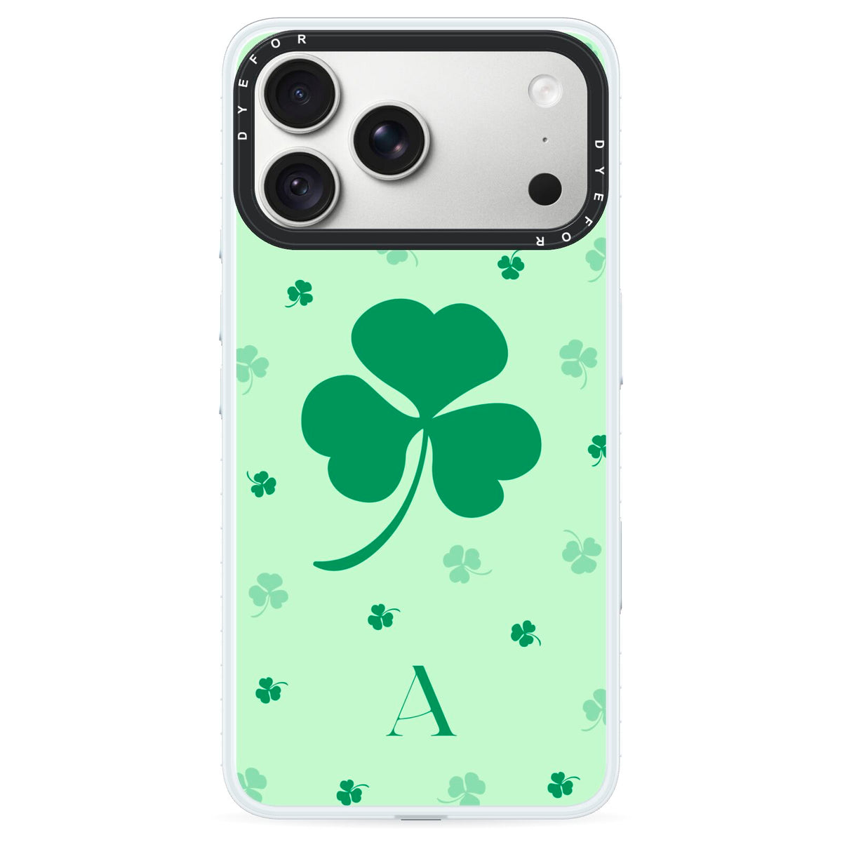 Shamrock Initial Personalised iPhone 18 Pro Max Black Impact Pre order Case on Silver phone