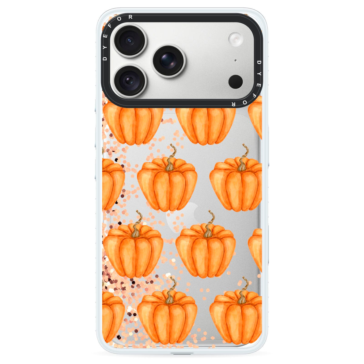 Shimmery Pumpkins iPhone 18 Pro Max Black Impact Pre order Case on Silver phone