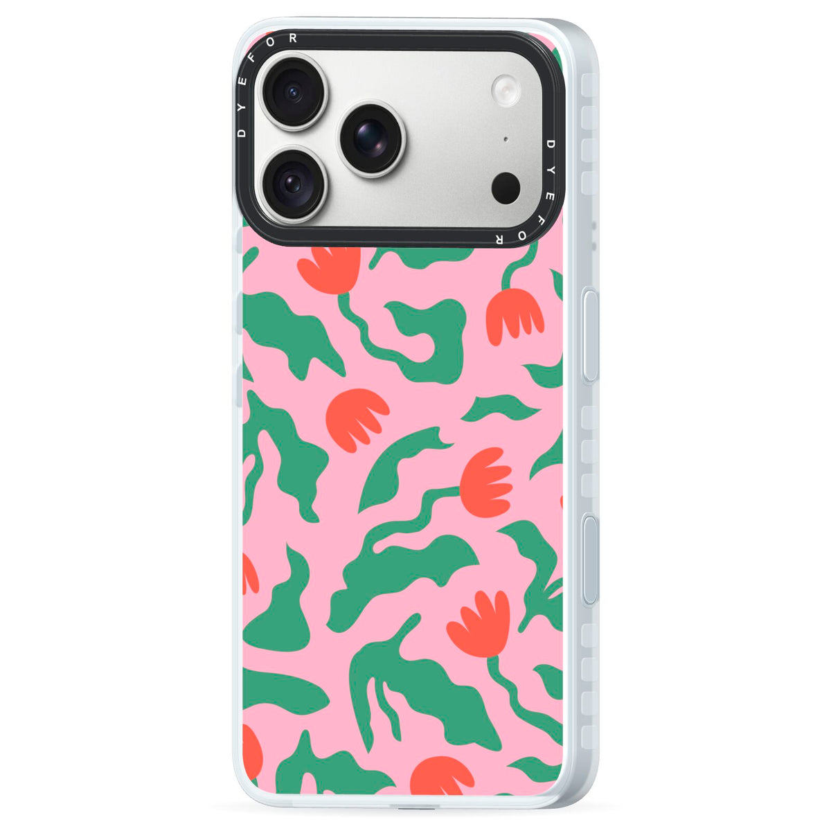 Simple Floral iPhone 18 Pro Black Impact Pre order Case Side Angle on Silver phone