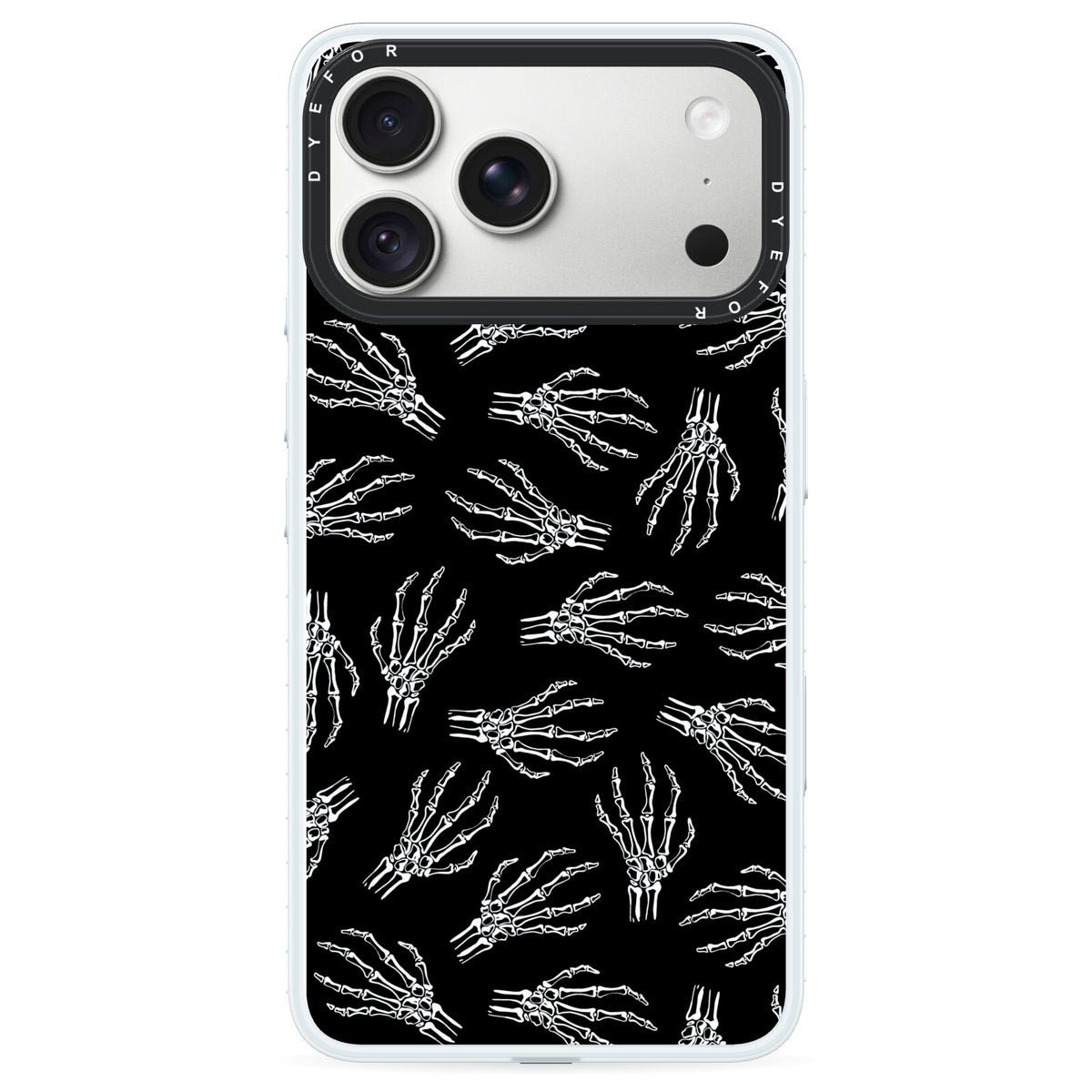 Skeleton Hands iPhone 18 Pro Max Black Impact Pre order Case on Silver phone