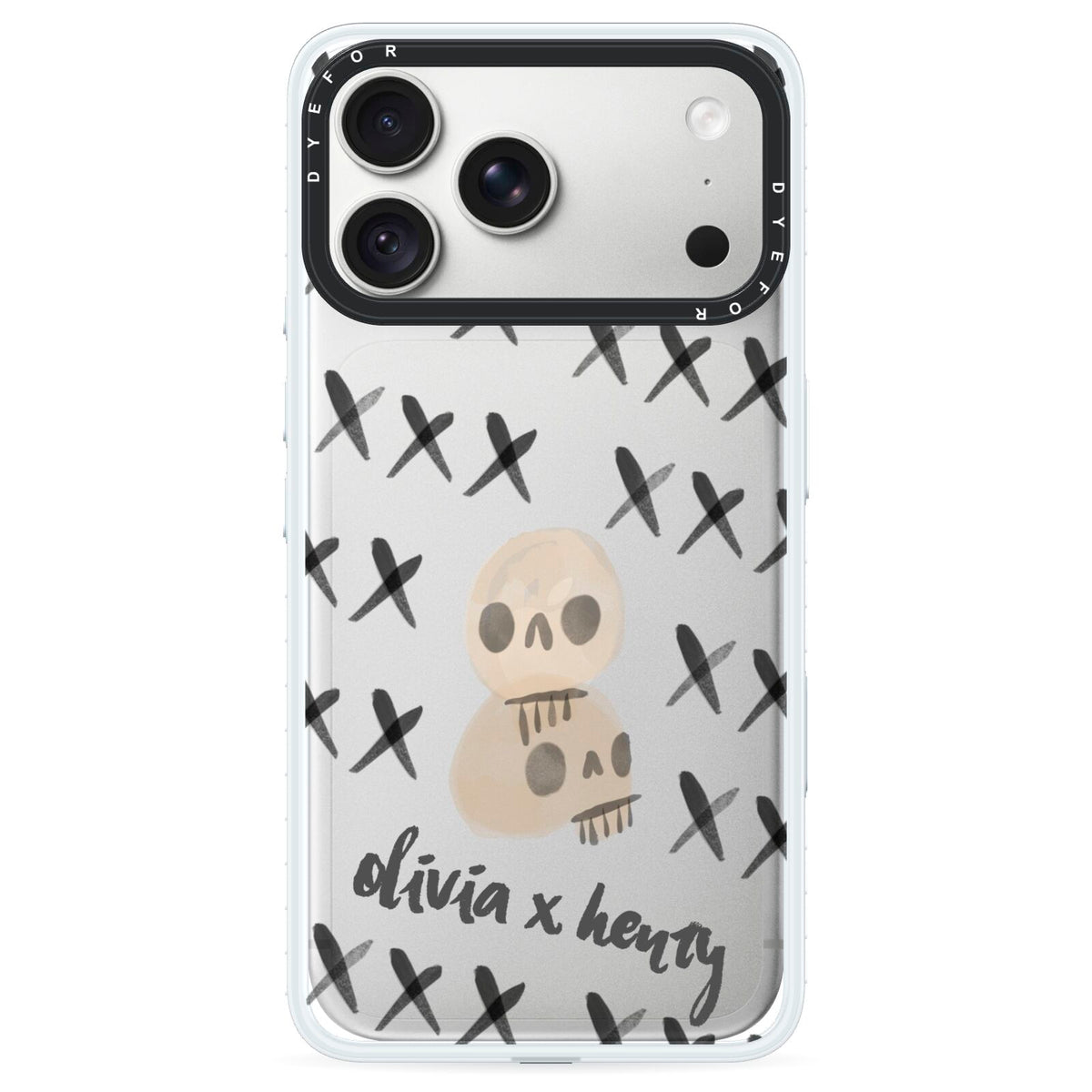 Skulls and Kisses Personalised iPhone 18 Pro Black Impact Pre order Case on Silver phone