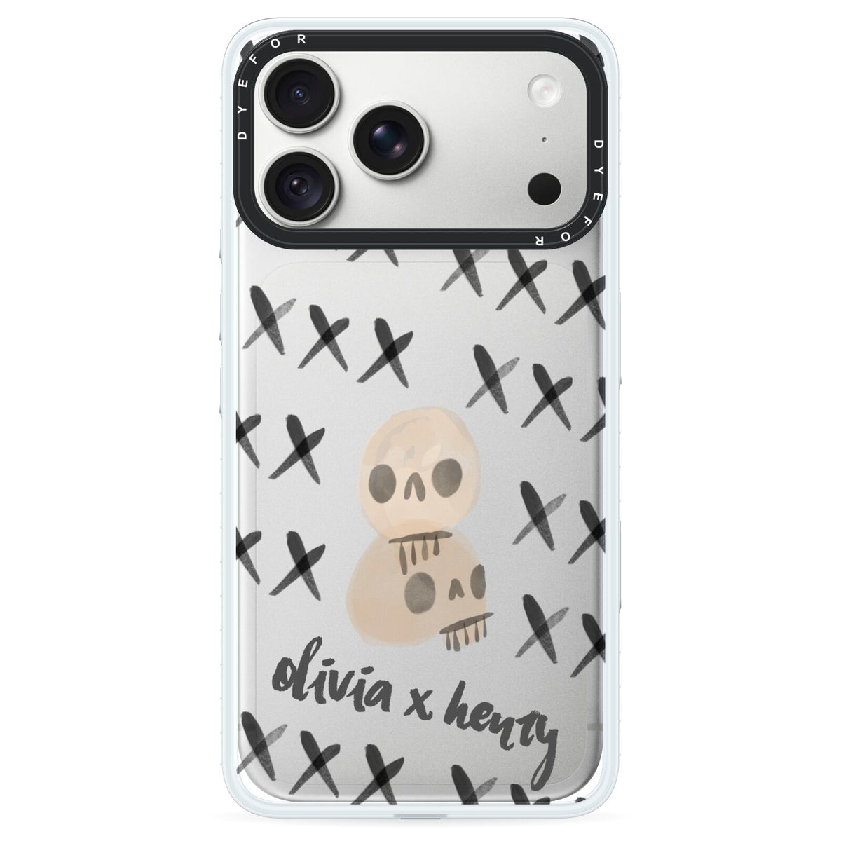 Skulls and Kisses Personalised iPhone 18 Pro Max Black Impact Pre order Case on Silver phone