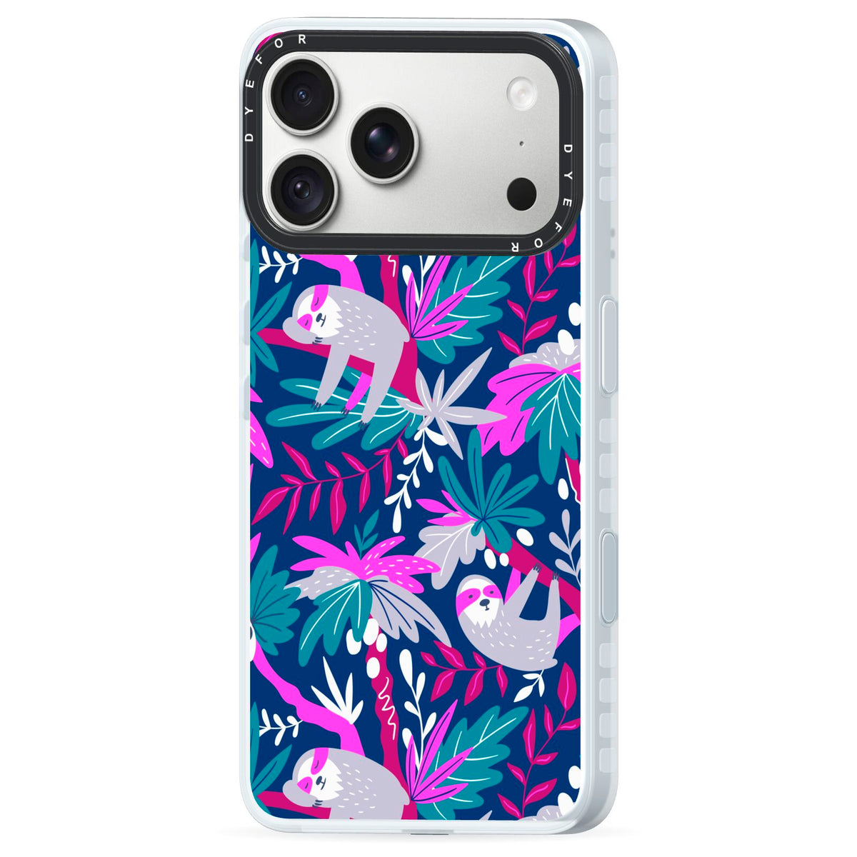 Sloth iPhone 18 Pro Black Impact Pre order Case Side Angle on Silver phone