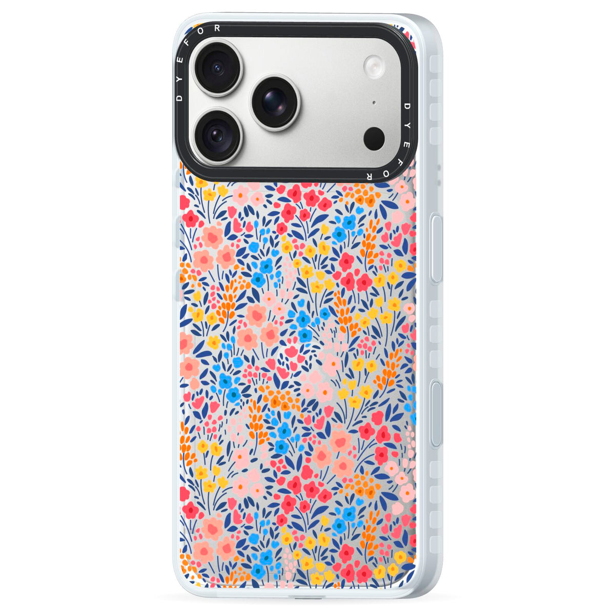 Small Flowers iPhone 18 Pro Max Black Impact Pre order Case Side Angle on Silver phone
