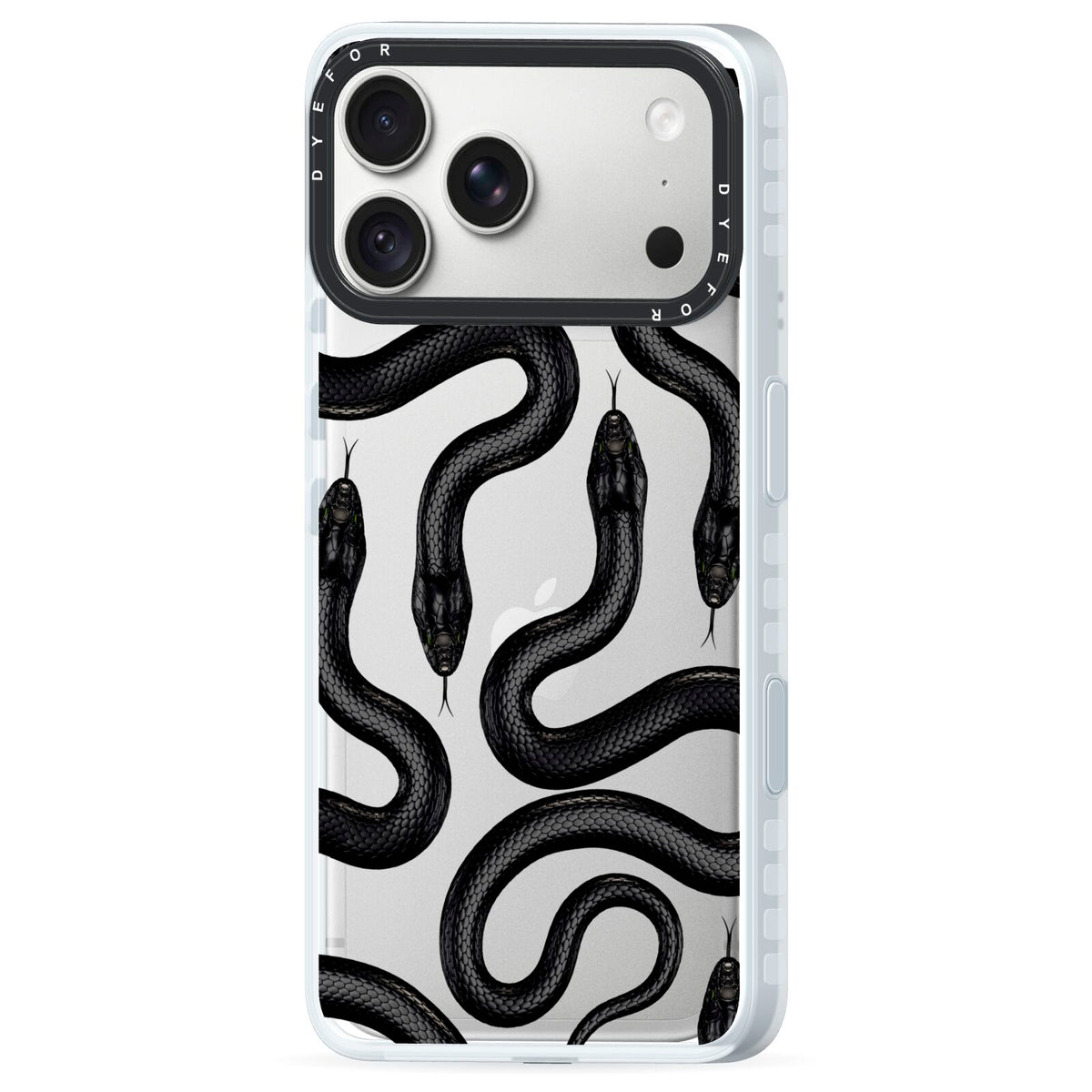 Snake Pattern iPhone 18 Pro Black Impact Pre order Case Side Angle on Silver phone