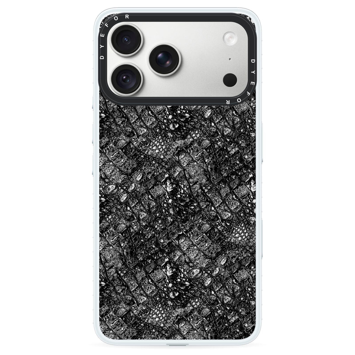 Snakeskin Design iPhone 18 Pro Black Impact Pre order Case on Silver phone