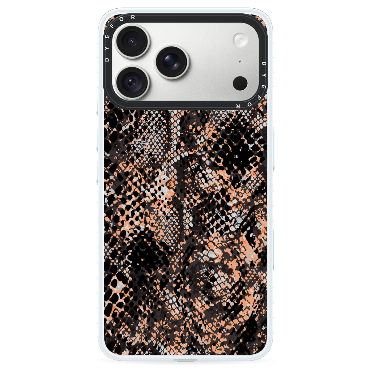 Snakeskin Print iPhone 18 Pro Max Black Impact Pre order Case on Silver phone