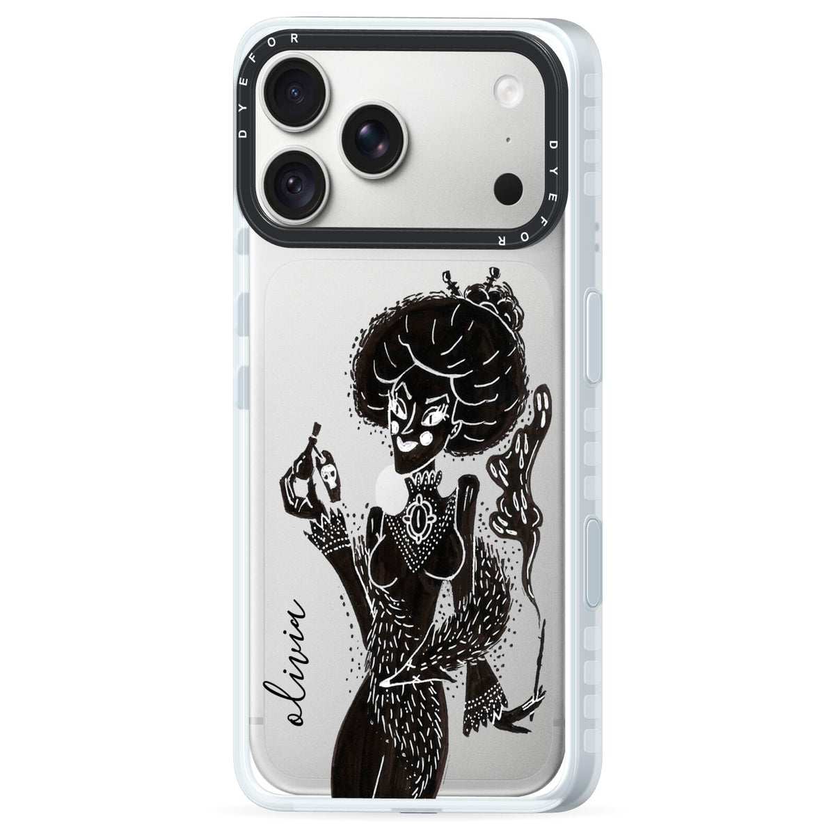 Sophisticated Witch Personalised iPhone 18 Pro Black Impact Pre order Case Side Angle on Silver phone