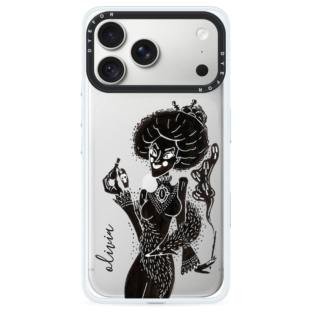 Sophisticated Witch Personalised iPhone 18 Pro Black Impact Pre order Case on Silver phone