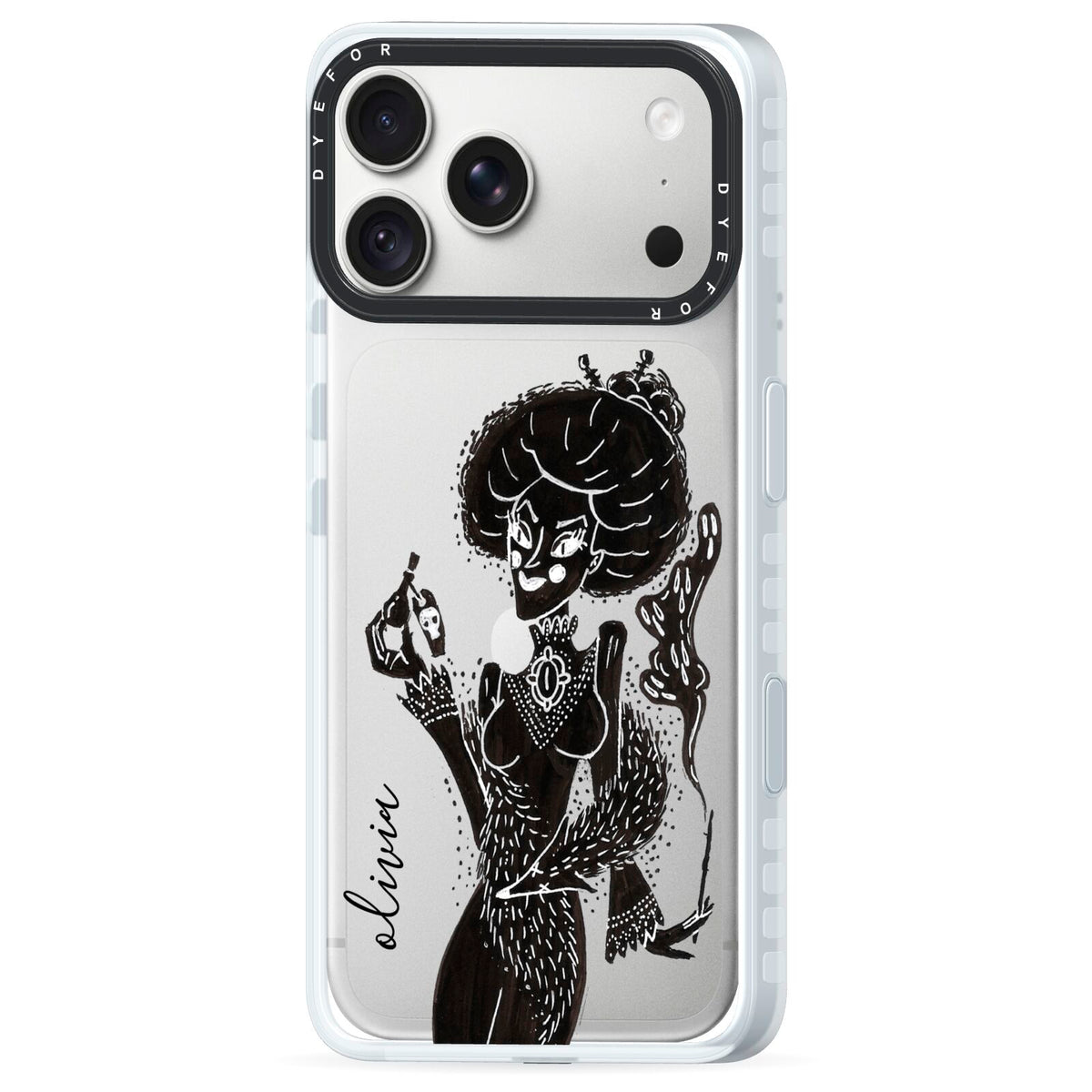 Sophisticated Witch Personalised iPhone 18 Pro Max Black Impact Pre order Case Side Angle on Silver phone
