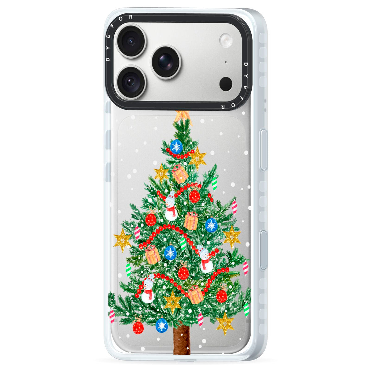 Sparkling Christmas Tree iPhone 18 Pro Black Impact Pre order Case Side Angle on Silver phone