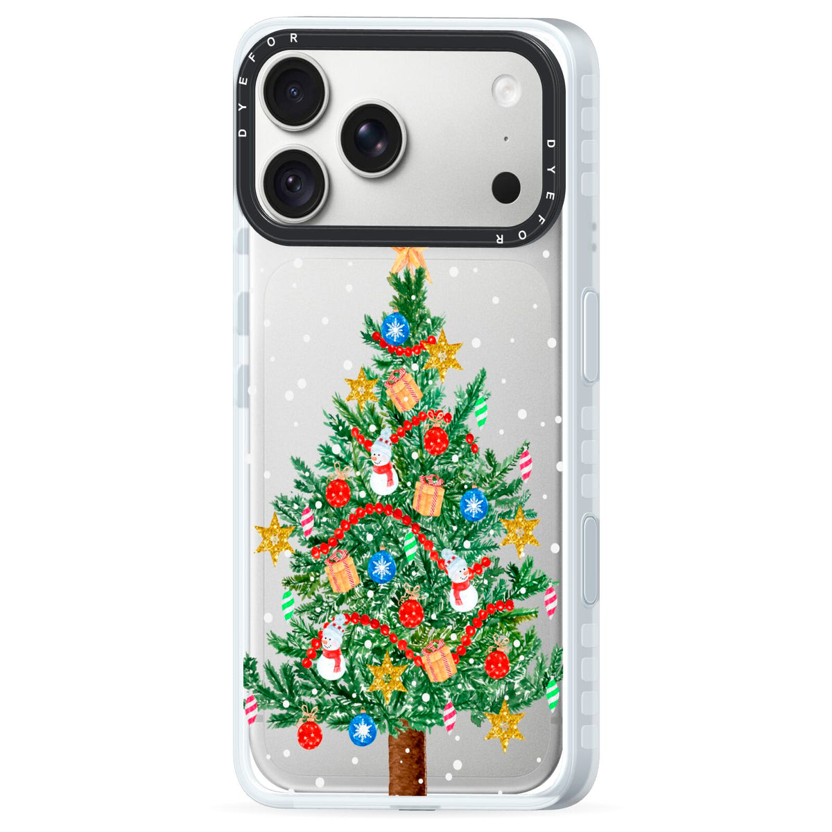 Sparkling Christmas Tree iPhone 18 Pro Max Black Impact Pre order Case Side Angle on Silver phone