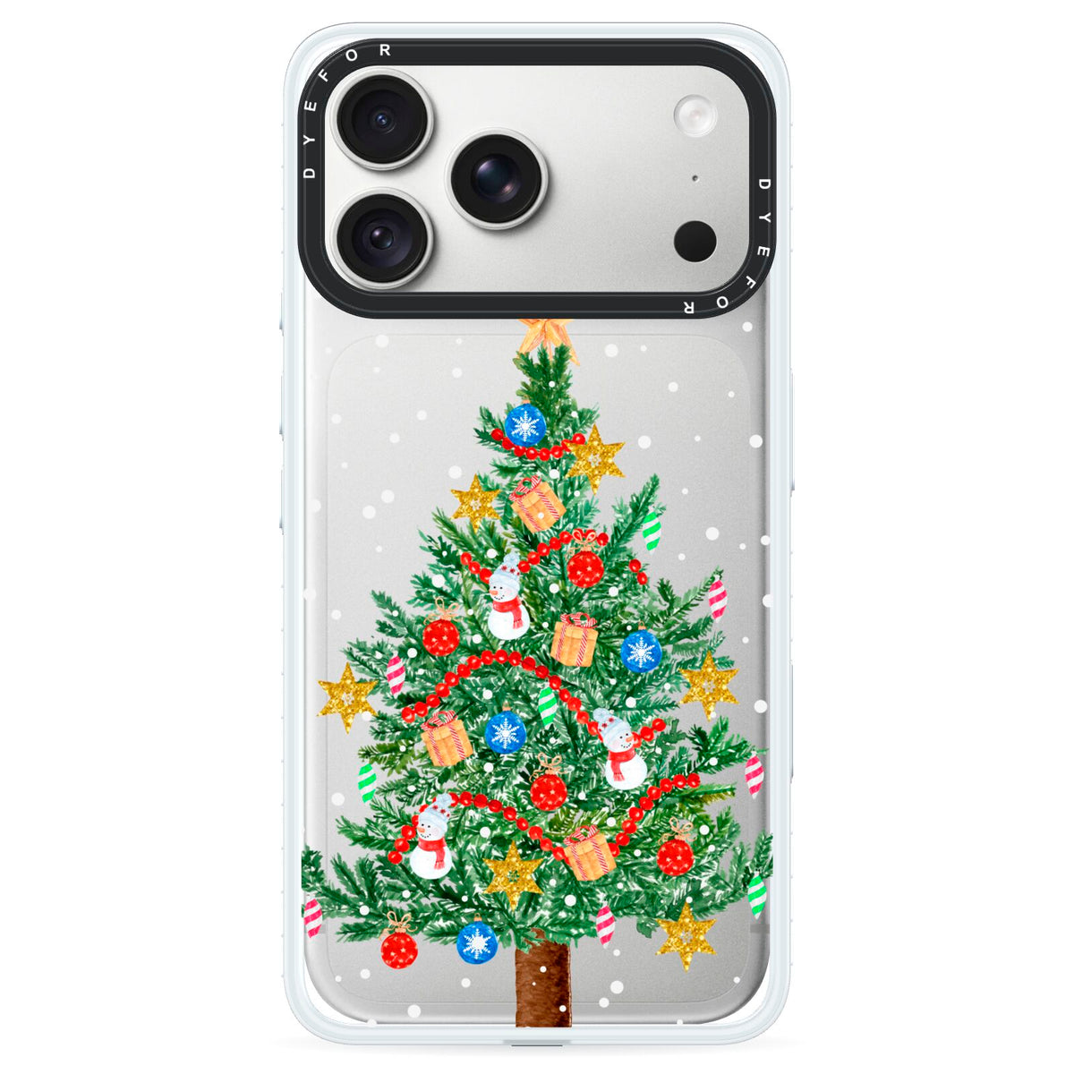 Sparkling Christmas Tree iPhone 18 Pro Max Black Impact Pre order Case on Silver phone