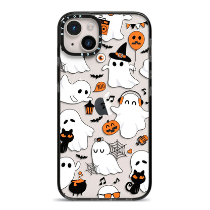 Spooky Halloween Ghost iPhone 14 Plus Black Impact Case on Silver phone