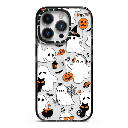 Spooky Halloween Ghost iPhone 14 Pro Black Impact Case on Silver phone