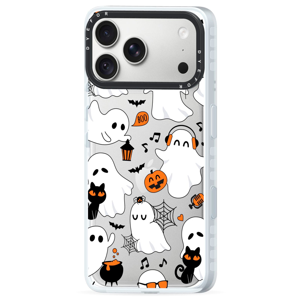 Spooky Halloween Ghost iPhone 18 Pro Max Black Impact Pre order Case Side Angle on Silver phone