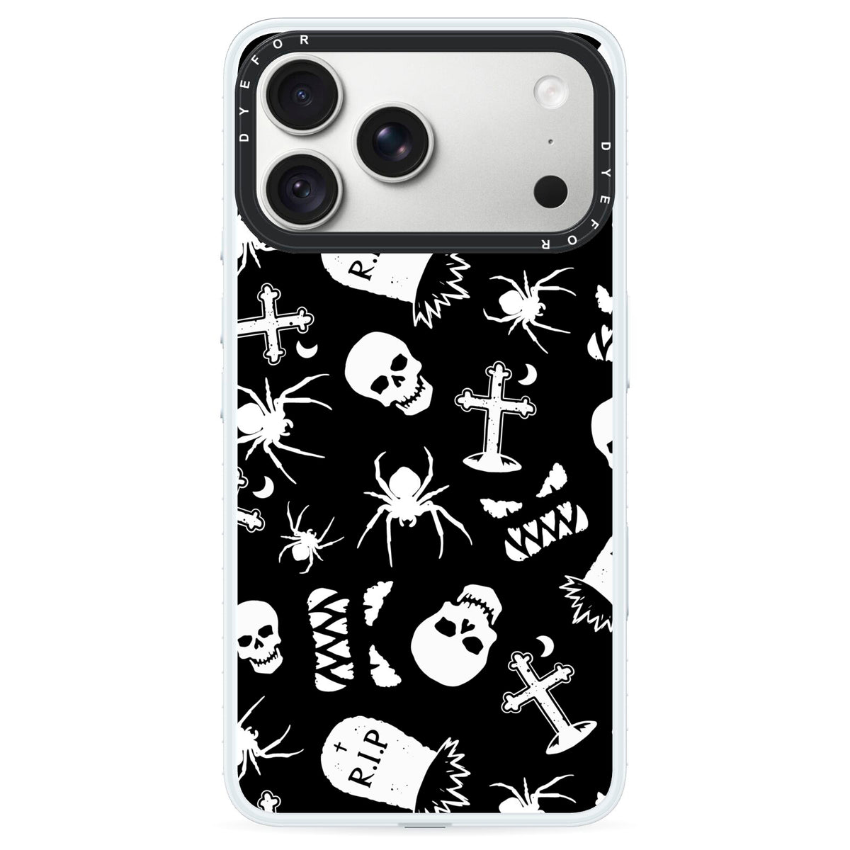 Spooky Illustrations iPhone 18 Pro Black Impact Pre order Case on Silver phone