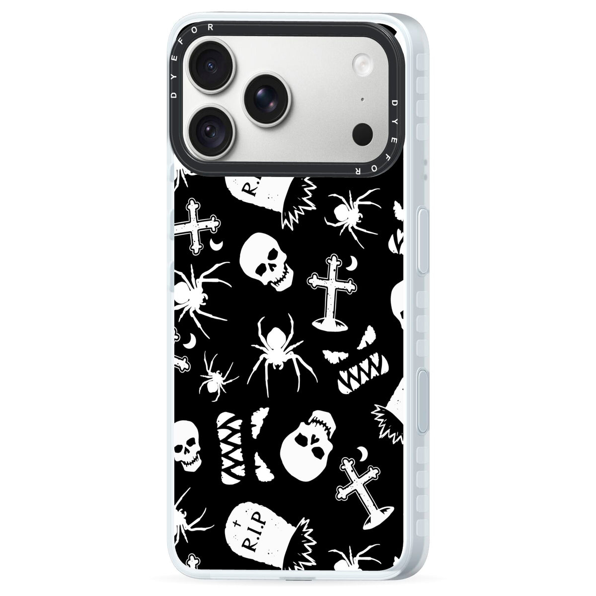 Spooky Illustrations iPhone 18 Pro Max Black Impact Pre order Case Side Angle on Silver phone