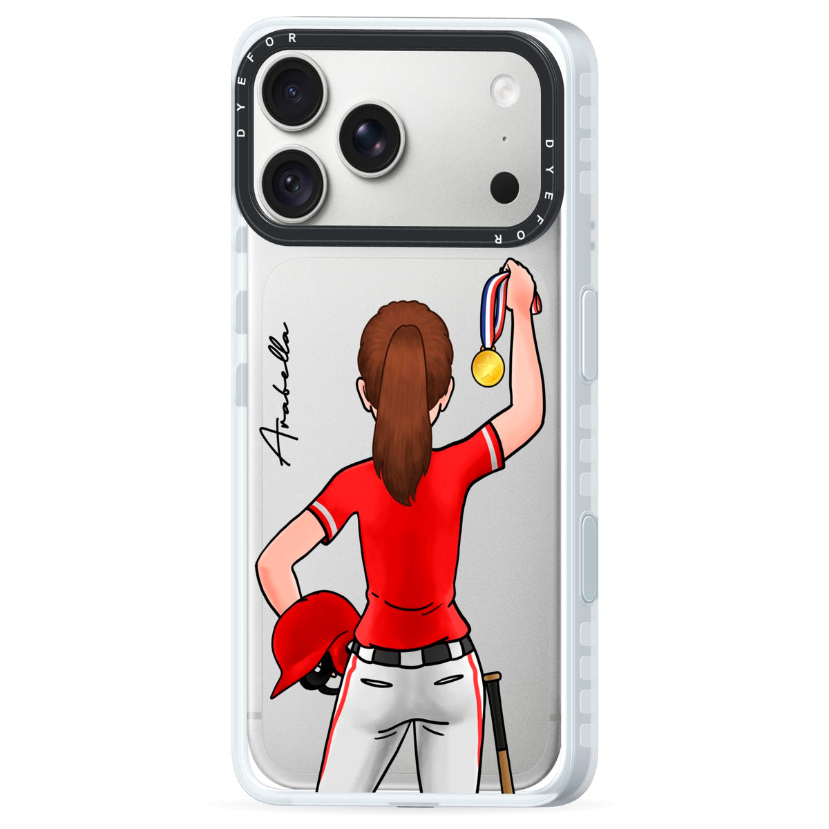 Sports Girl Personalised iPhone 18 Pro Black Impact Pre order Case Side Angle on Silver phone