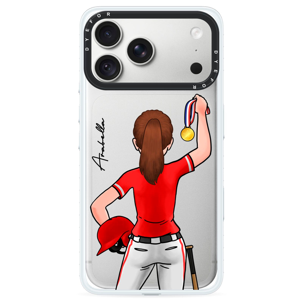 Sports Girl Personalised iPhone 18 Pro Black Impact Pre order Case on Silver phone