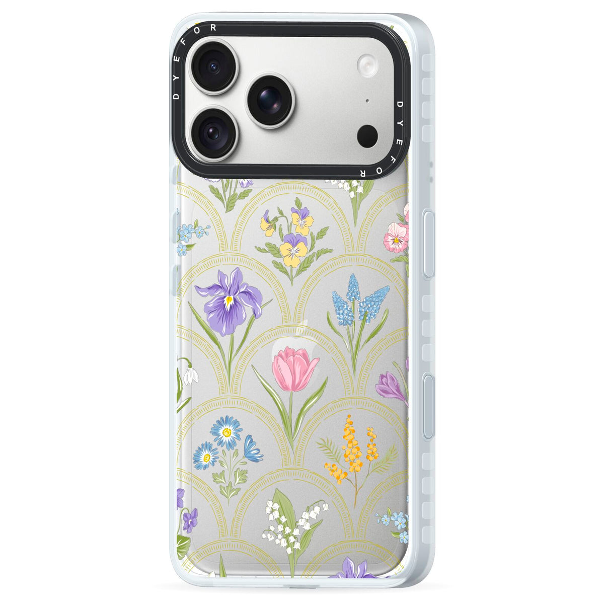 Spring Floral Pattern iPhone 18 Pro Max Black Impact Pre order Case Side Angle on Silver phone