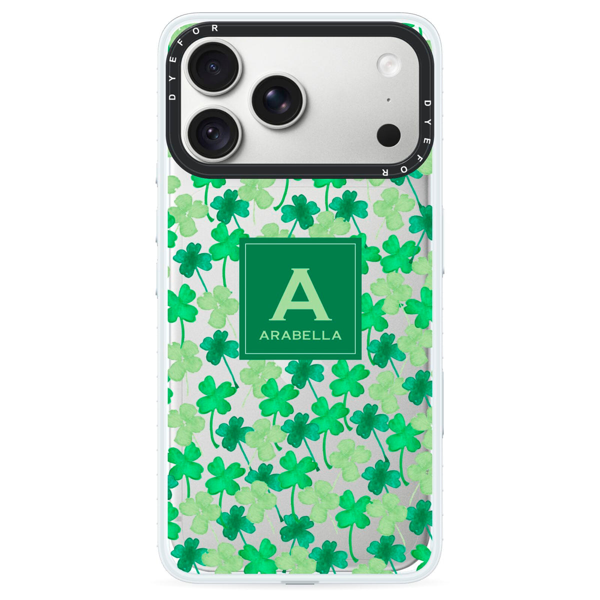St Patricks Day Monogram iPhone 18 Pro Black Impact Pre order Case on Silver phone
