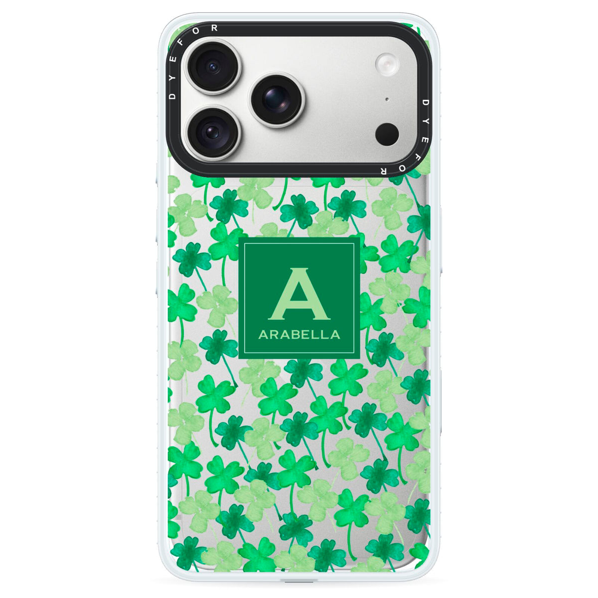 St Patricks Day Monogram iPhone 18 Pro Max Black Impact Pre order Case on Silver phone