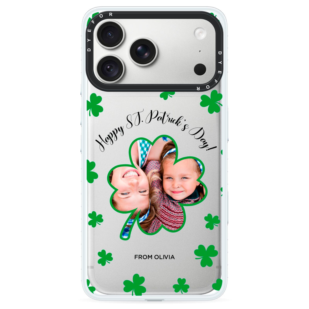St Patricks Day Photo Upload iPhone 18 Pro Max Black Impact Pre order Case on Silver phone