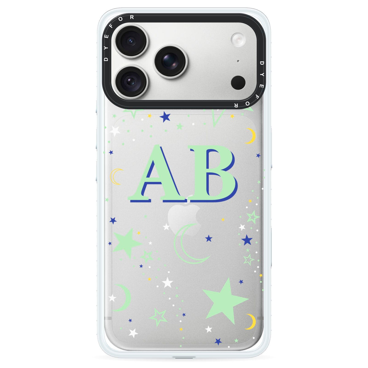 Stars and Moon Personalised iPhone 18 Pro Max Black Impact Pre order Case on Silver phone