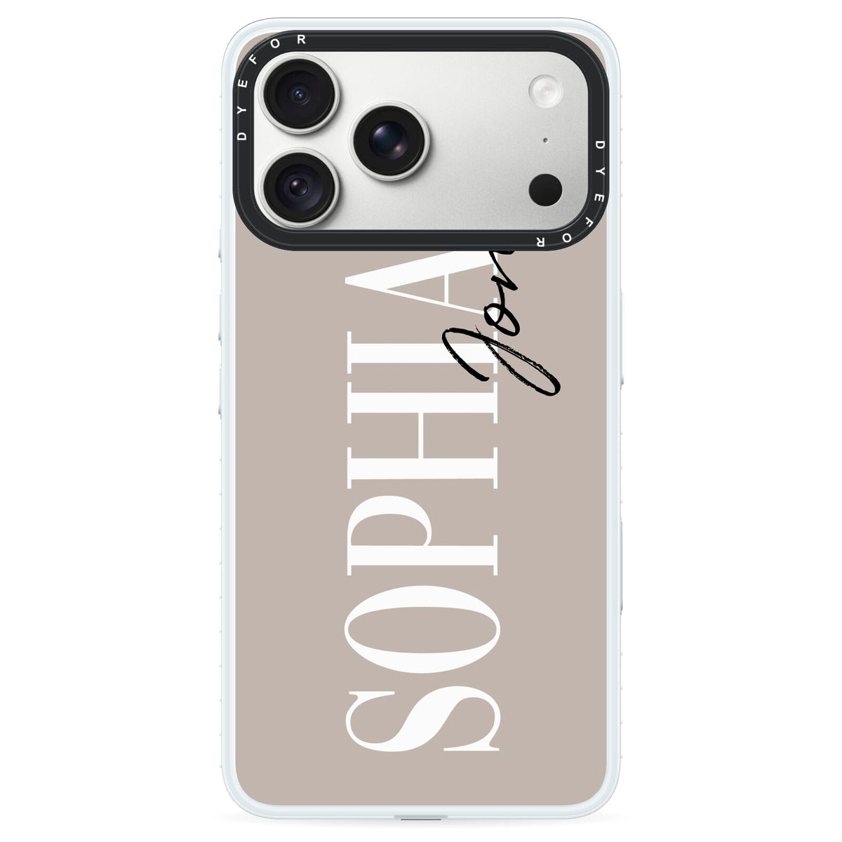 Stone Colour with Personalised Name iPhone 18 Pro Black Impact Pre order Case on Silver phone