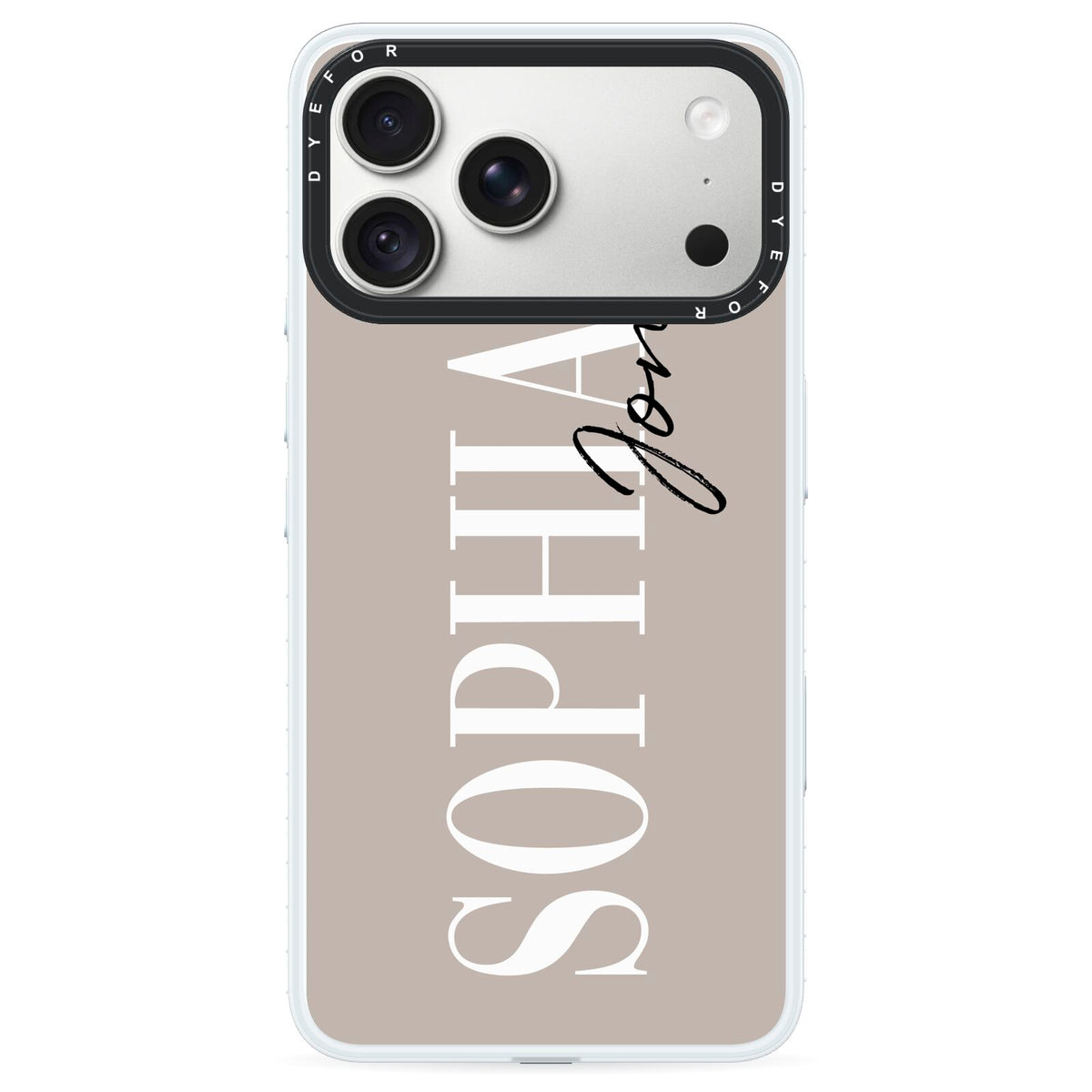 Stone Colour with Personalised Name iPhone 18 Pro Max Black Impact Pre order Case on Silver phone