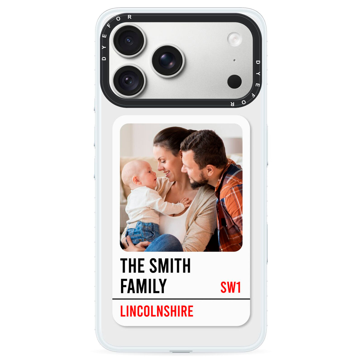 Street Sign Family Photo Upload iPhone 18 Pro Black Impact Pre order Case on Silver phone