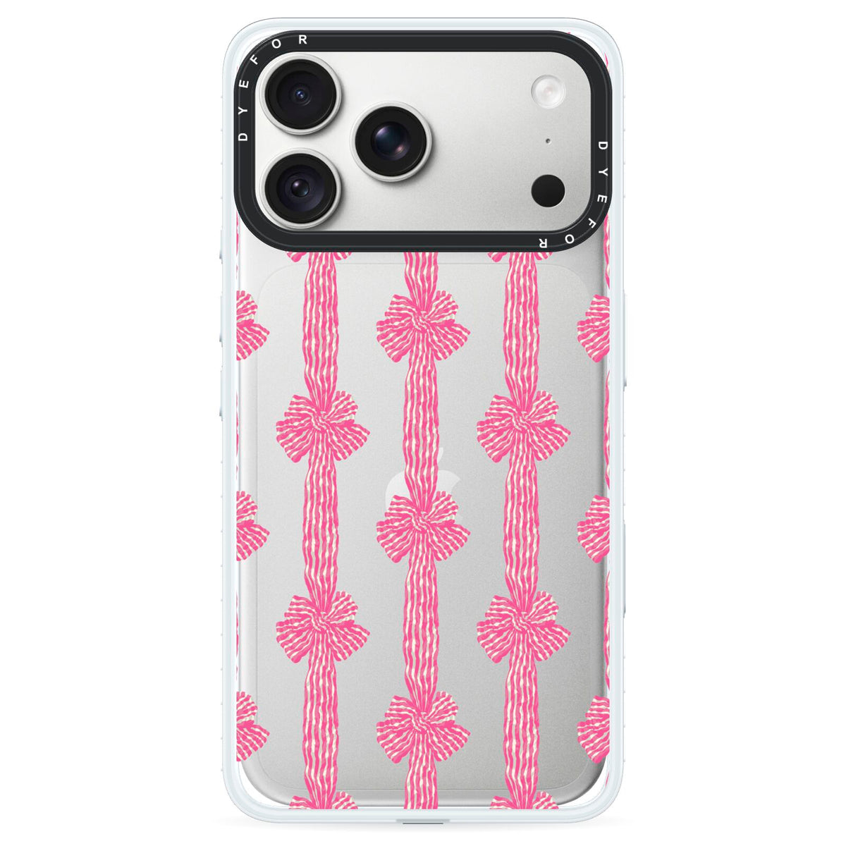 Striped Bow Pattern iPhone 18 Pro Black Impact Pre order Case on Silver phone