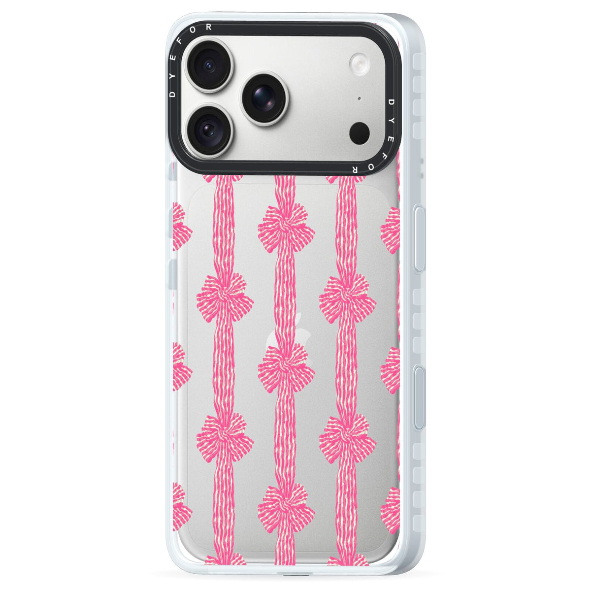 Striped Bow Pattern iPhone 18 Pro Max Black Impact Pre order Case Side Angle on Silver phone