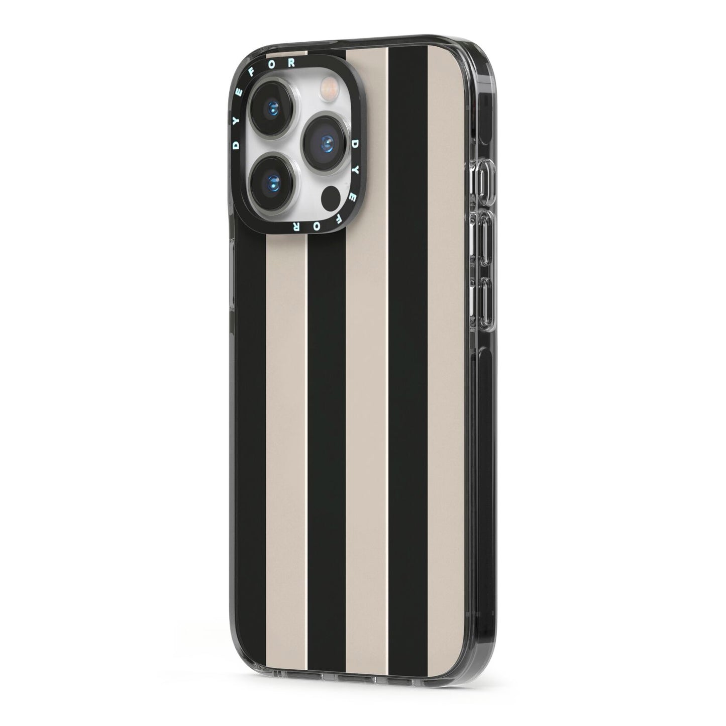 Studio Stripe iPhone 13 Pro Black Impact Case Side Angle on Silver phone