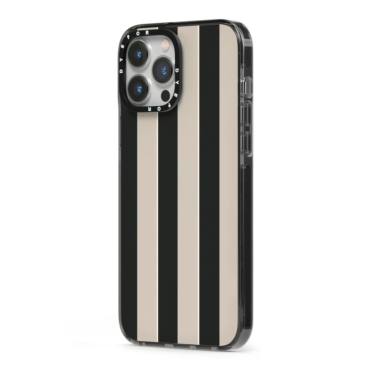 Studio Stripe iPhone 13 Pro Max Black Impact Case Side Angle on Silver phone