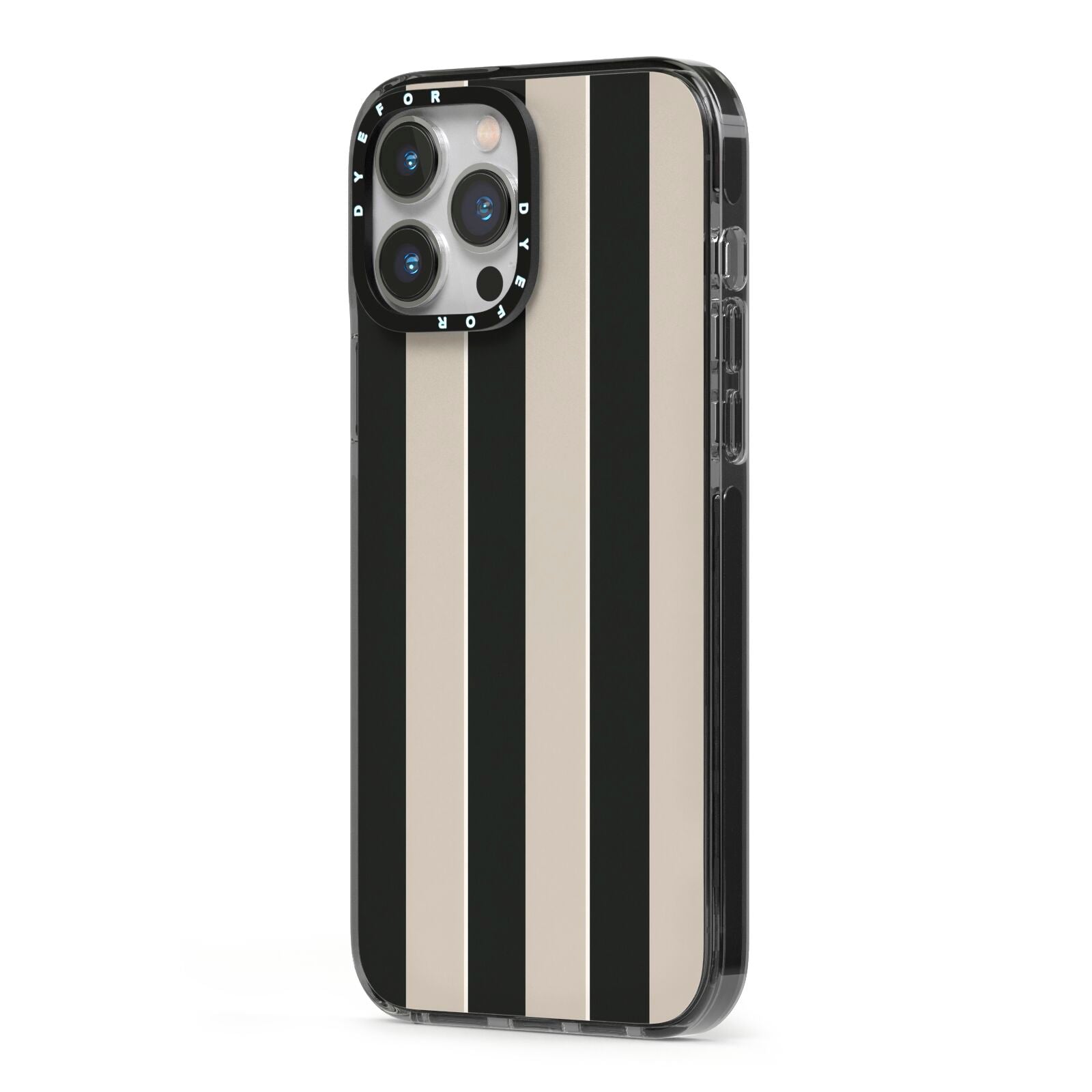 Studio Stripe iPhone 13 Pro Max Black Impact Case Side Angle on Silver phone