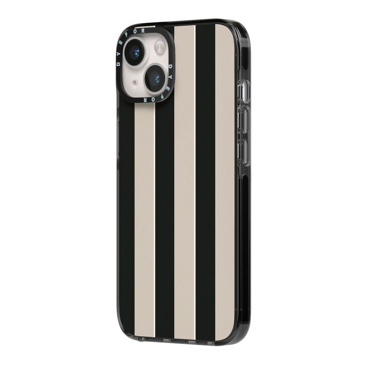 Studio Stripe iPhone 14 Black Impact Case Side Angle on Silver phone