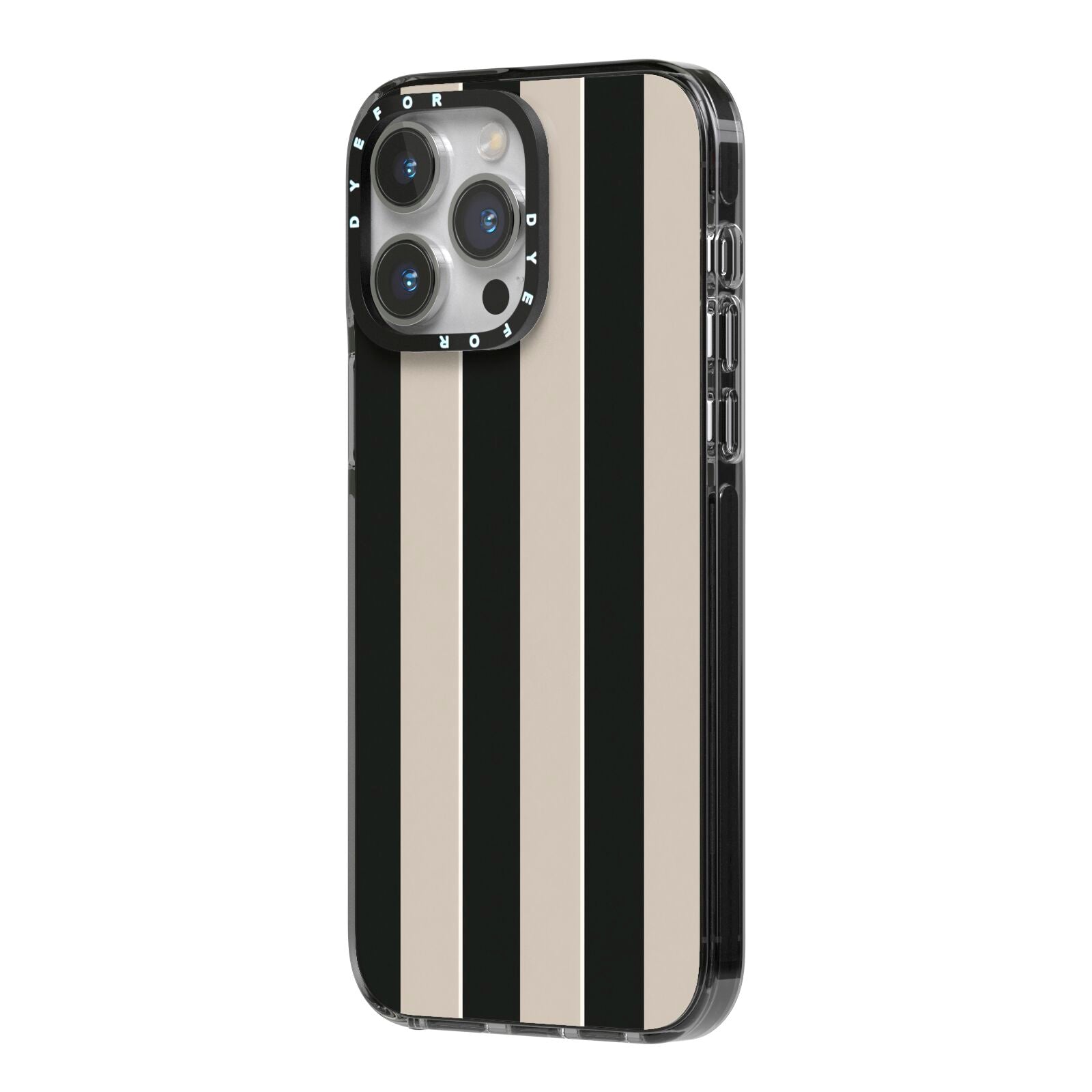 Studio Stripe iPhone 14 Pro Max Black Impact Case Side Angle on Silver phone