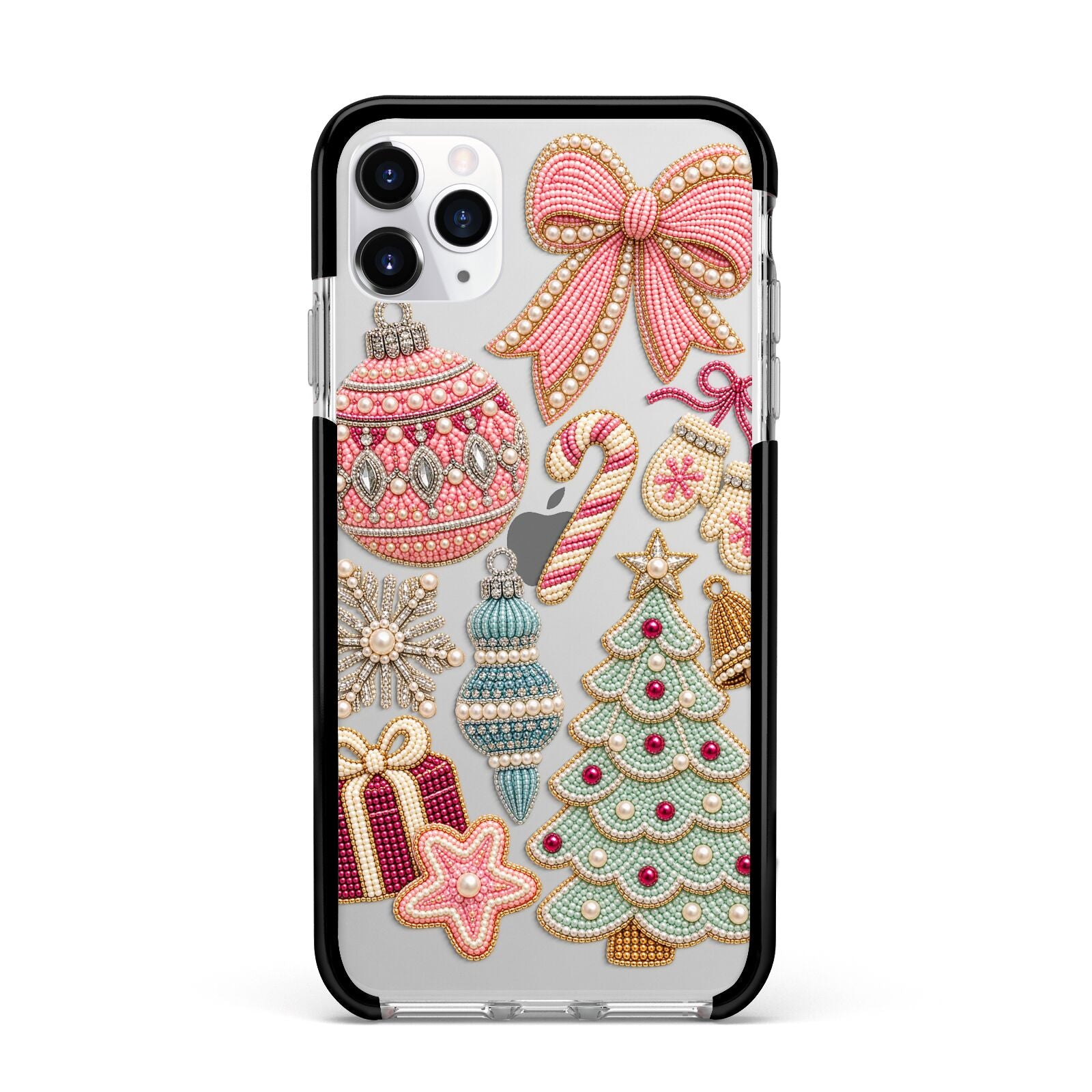 Sugarplum Christmas Charms Apple iPhone 11 Pro Max in Silver with Black Impact Case