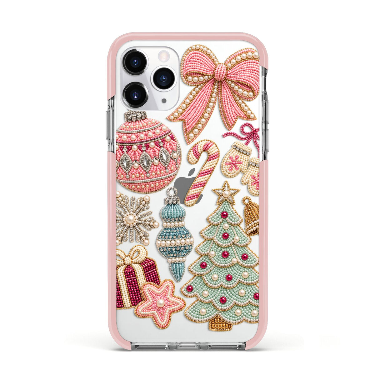 Sugarplum Christmas Charms Apple iPhone 11 Pro in Silver with Pink Impact Case