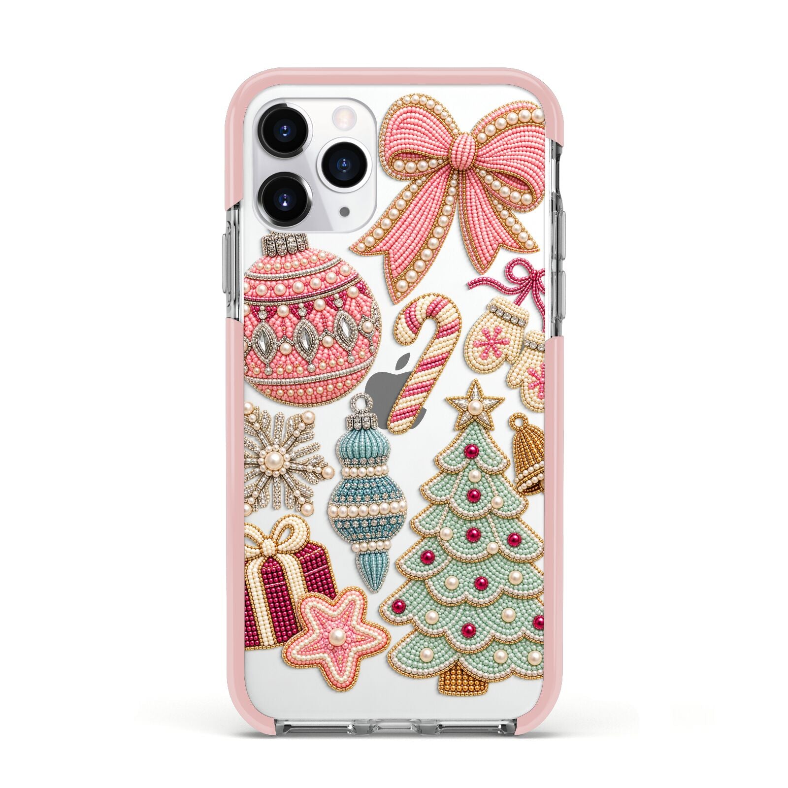 Sugarplum Christmas Charms Apple iPhone 11 Pro in Silver with Pink Impact Case