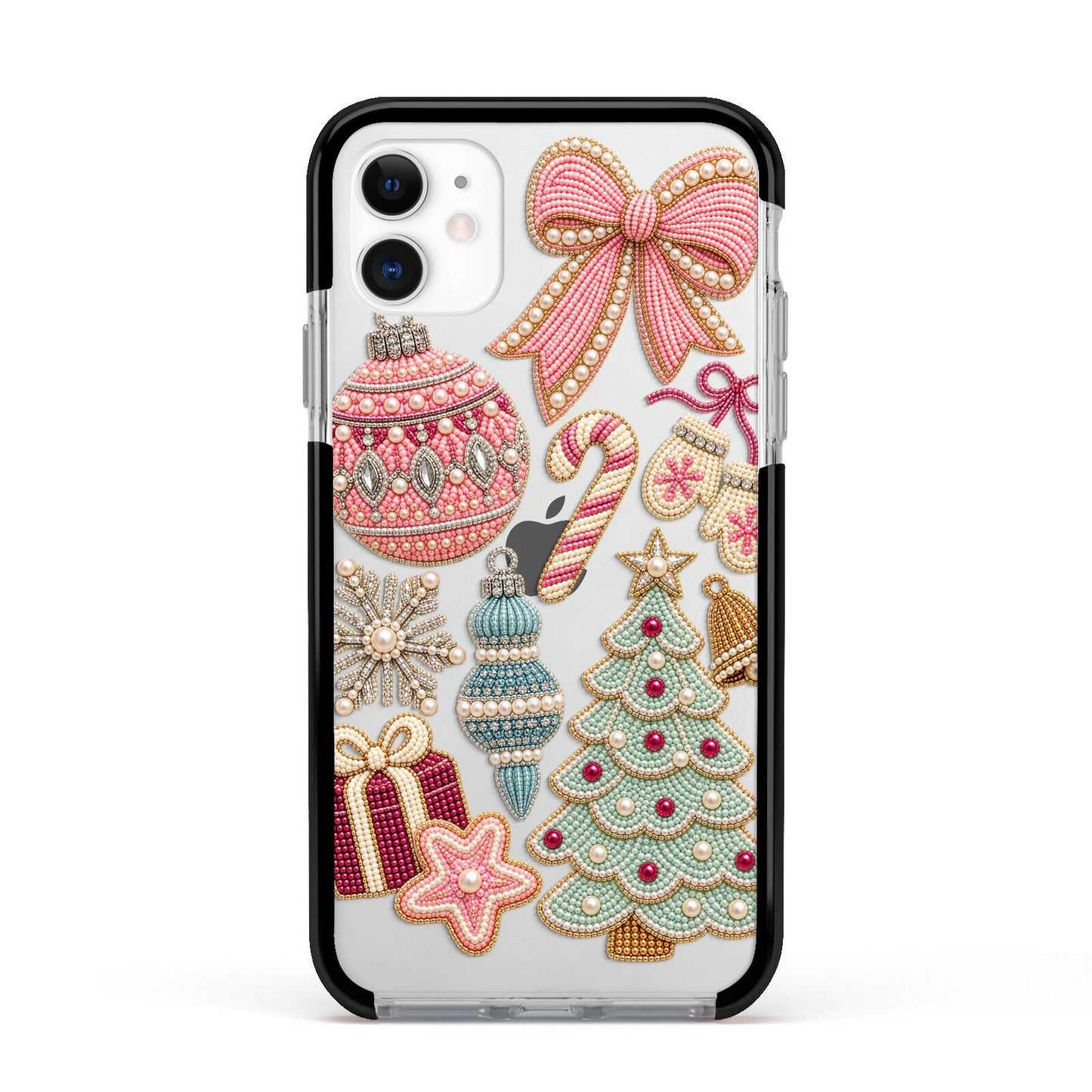Sugarplum Christmas Charms Apple iPhone 11 in White with Black Impact Case